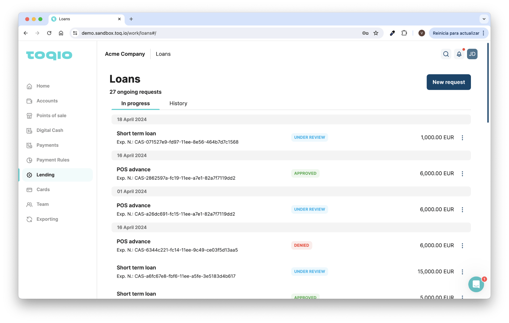 Lending on Toqio